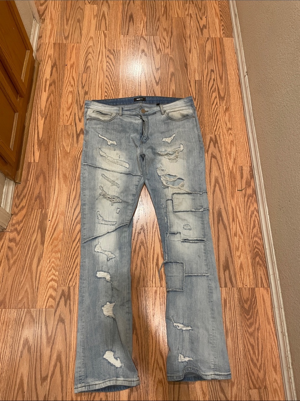 Men's striaght-leg flared jeans Light Wash Distressed Jeans - Blue